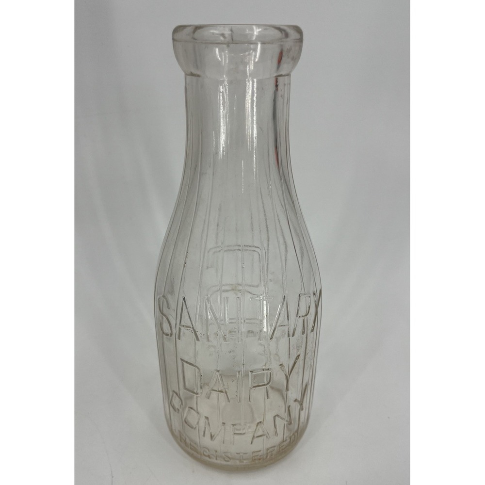 Sanitary Dairy Company Ribbed One Quart Milk Bottle
